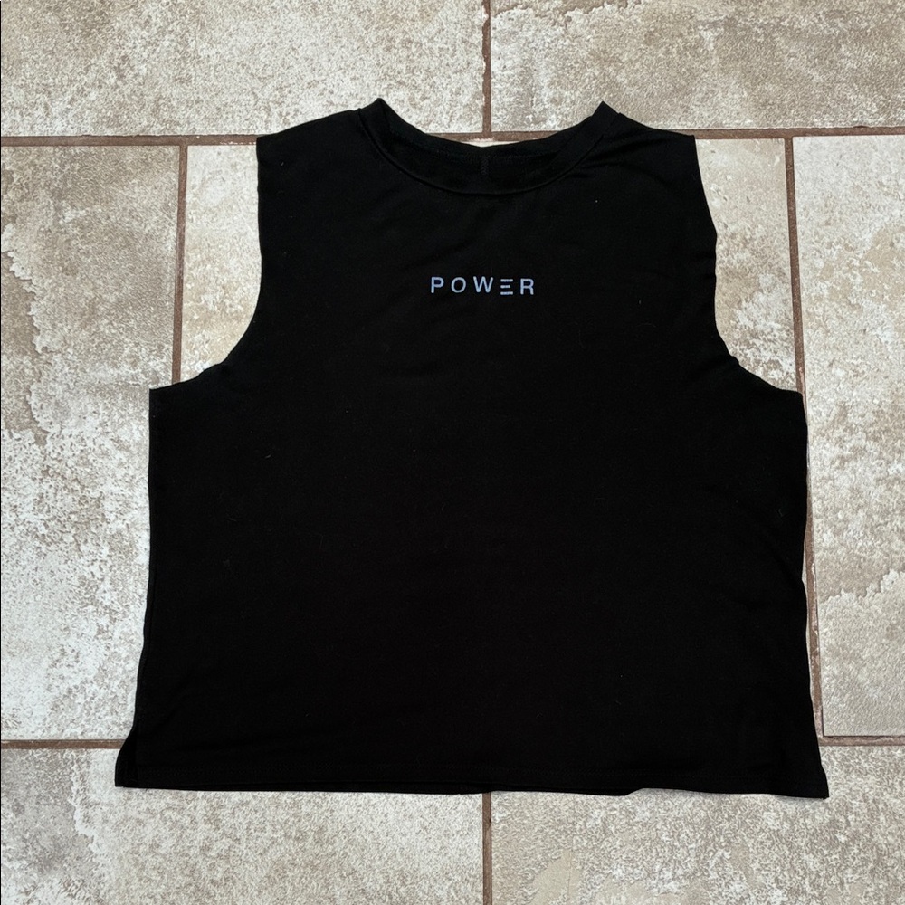 good hYOUman Black Tank Top with Blue 'POWER' Print